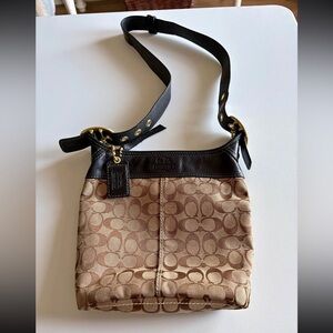 Coach Tan and Black Signature Shoulder Bag